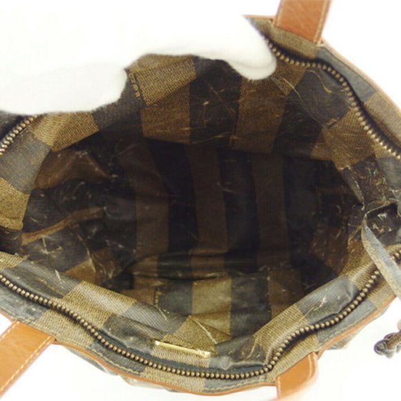 Authentic FENDI tote bag block check beige PVC �~ leather used Auth - Picture 8 of 9